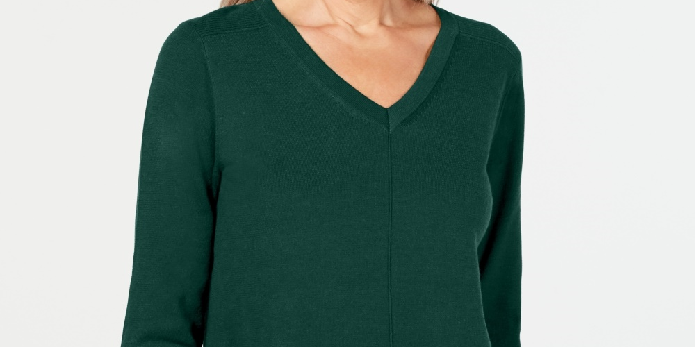 Karen Scott Women's V Neck Pullover Sweater Green Size Large