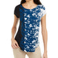 अल्फानी महिला प्रिंटेड राउंड हेम टी-शर्ट नीला साइज़ पीएम