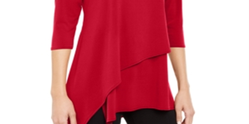 Alfani Women's Asymmetrical Envelope Hem Top Red Size Petite Medium