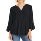 Charter Club Women's Double Ruffle Textured Pintuck Top Black Size Petite Small