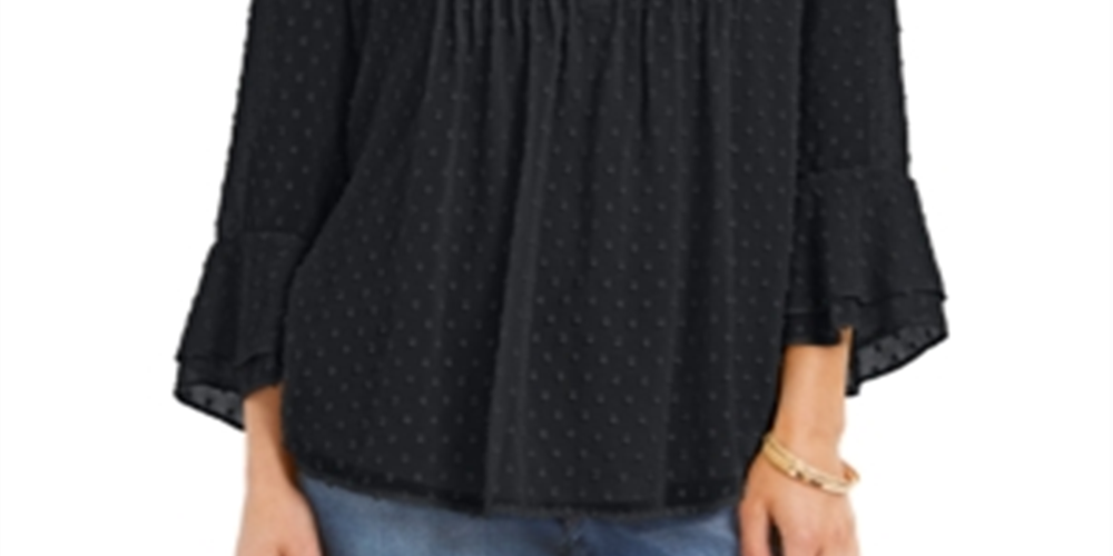 Charter Club Women's Double Ruffle Textured Pintuck Top Black Size Petite Small
