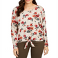 Style & Co Women's Printed Tie Hem Sweater Tan Multi Floral  Size Petite M