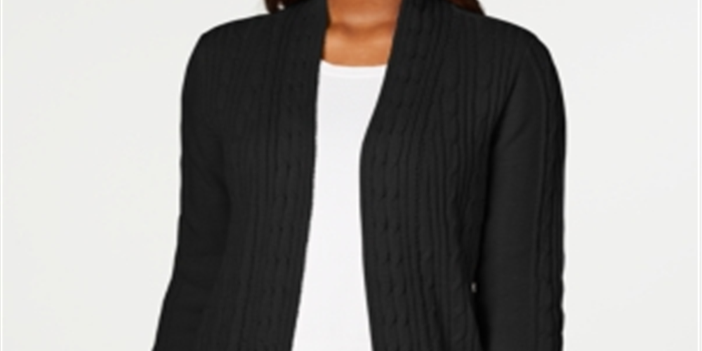 Karen Scott Women's Cable Knit Cardigan Black Size Medium
