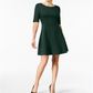 Monteau Women's Scalloped Neck Fit & Flare Dress Green Size Petite XS