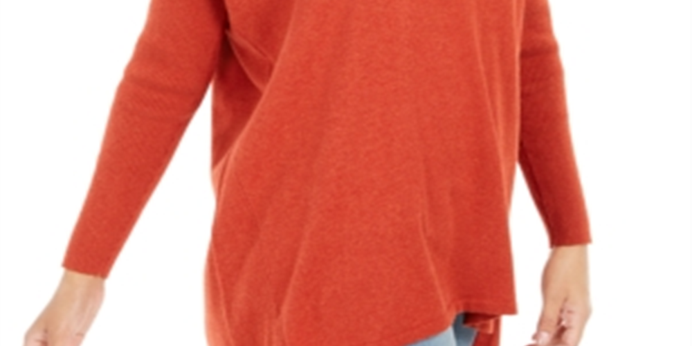 Style & Co Women's V Neck Tunic Sweater Orange Size Small