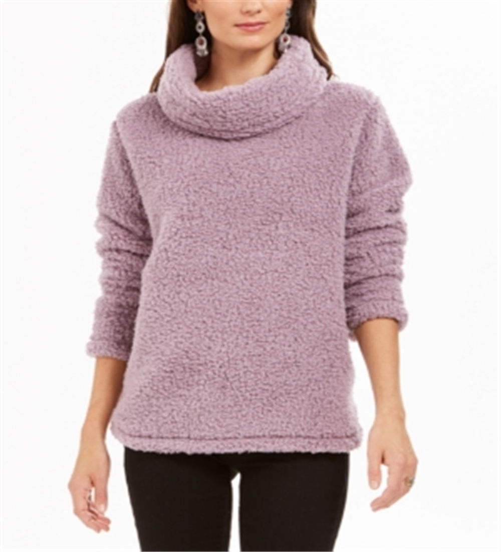 Style & Co Women's Faux Sherpa Cowlneck Sweater Purple Size Petite L