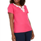 Karen Scott Women's Crochet Trim Split Neck Top Pink Size Medium