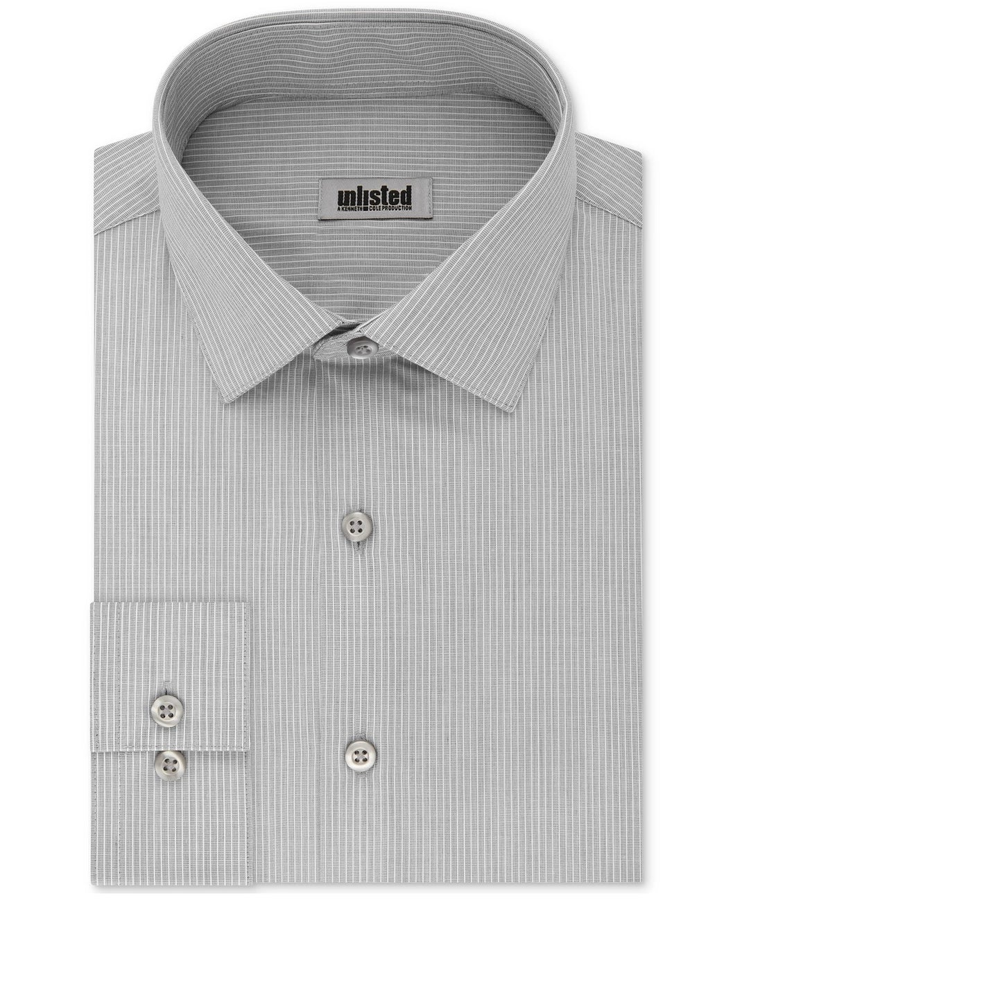 Kenneth Cole Men's Striped Collared Classic Fit Non Iron Dress Shirt Gray Size 18.5X34X35