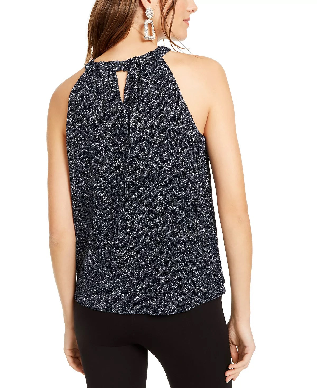 INC International Concepts Women's Petite Shine Halter Top Navy Size Small