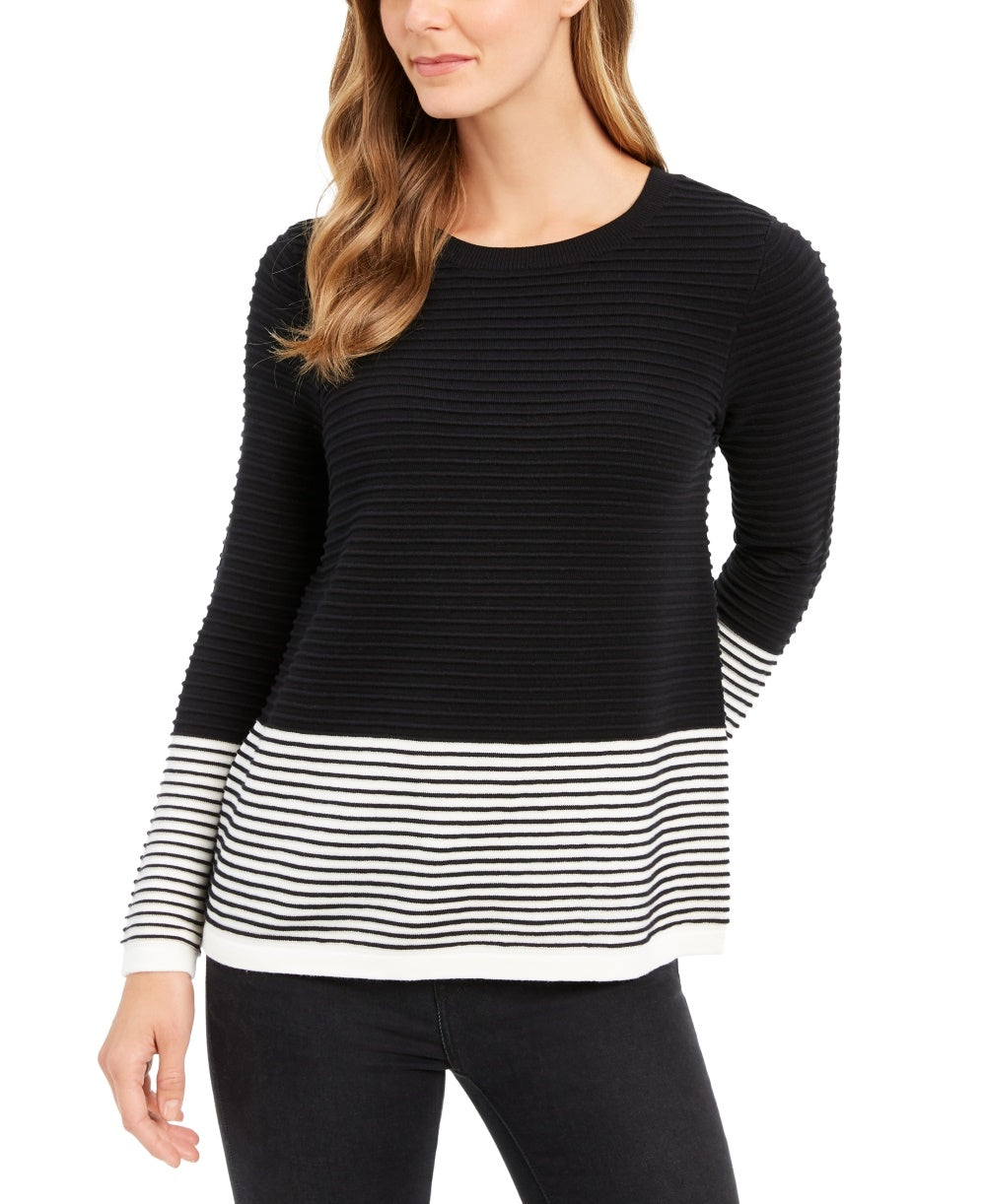 Charter Club Women's Colorblocked Ottoman Sweater Black Size XX-Large