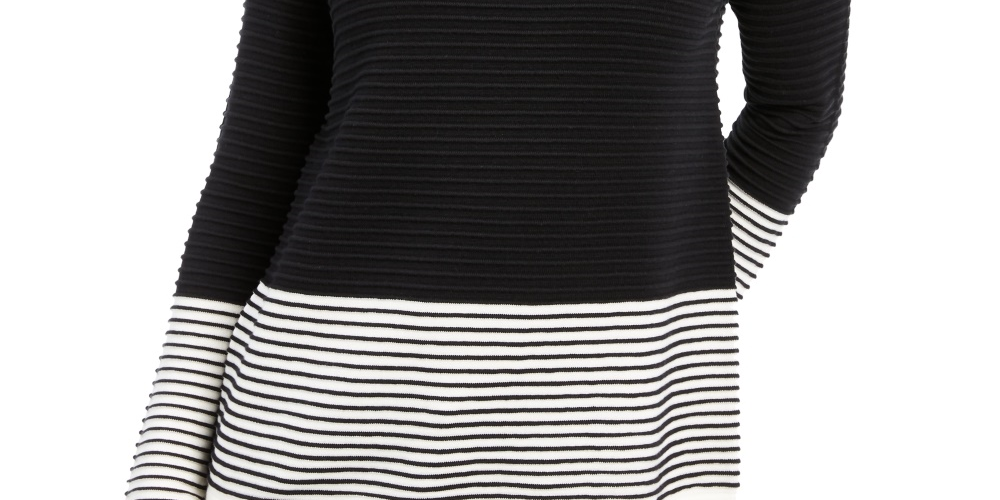 Charter Club Women's Colorblocked Ottoman Sweater Black Size XX-Large