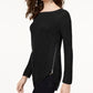 INC International Concepts Women's Waffle Knit Side Zip Tunic Sweater Black Size Petite X-Large