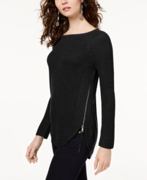 INC International Concepts Women's Waffle Knit Side Zip Tunic Sweater Black Size Petite X-Large