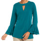 Charter Club Women's Bell Sleeve Keyhole Top Green Size XX-Large