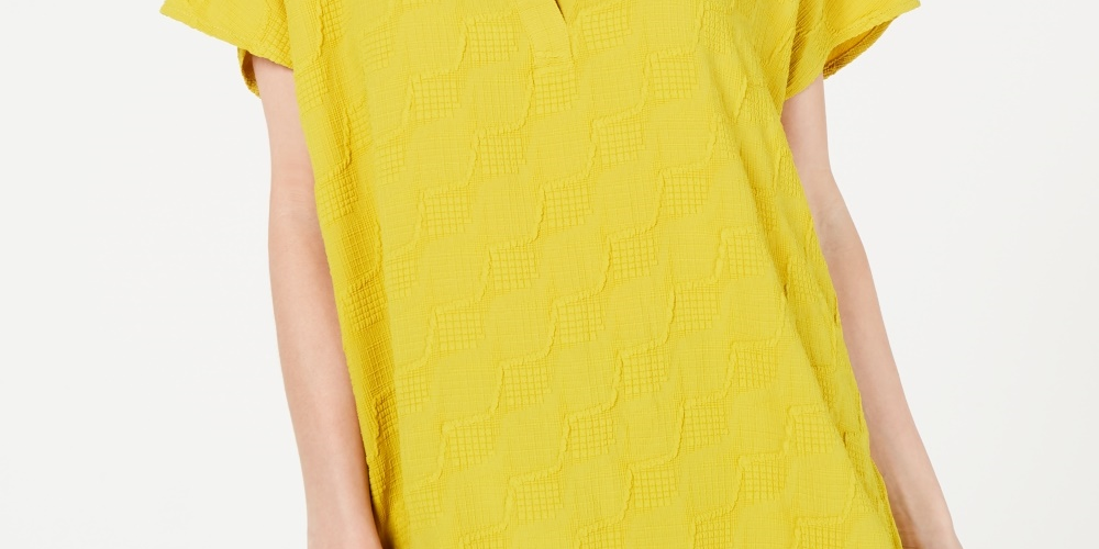Alfani Women's V Neck Textured Top Yellow Size PL