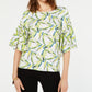 Alfani Women's Bell Sleeve Printed Top White Size PM
