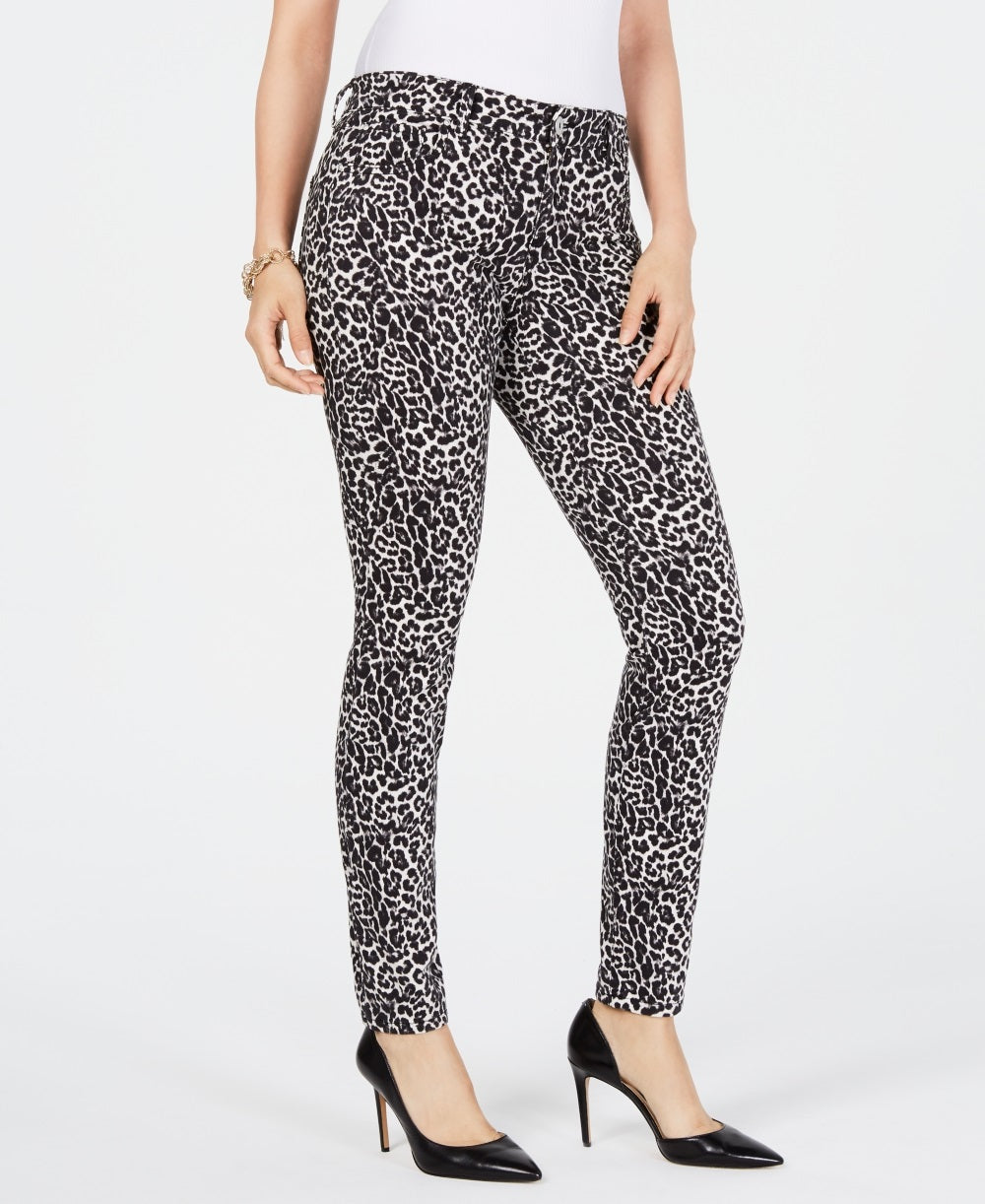 INC International Concepts Women's Incessential Leopard Skinny Jeans Gray Size 0