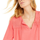 Charter Club Women's Tassel Tie Eyelet Linen Top Pink Size Small