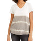 Style & Co Women's Tie Dyed V Neck Linen Blend Top White Size Large