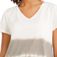 Style & Co Women's Tie Dyed V Neck Linen Blend Top White Size Large