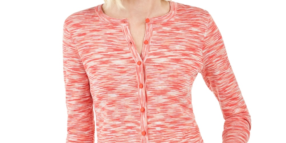 Charter Club Women's Space-Dyed Button Cardigan Pink Size Medium