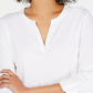 Charter Club Women's Supima Cotton Split Neck Top White Size PL
