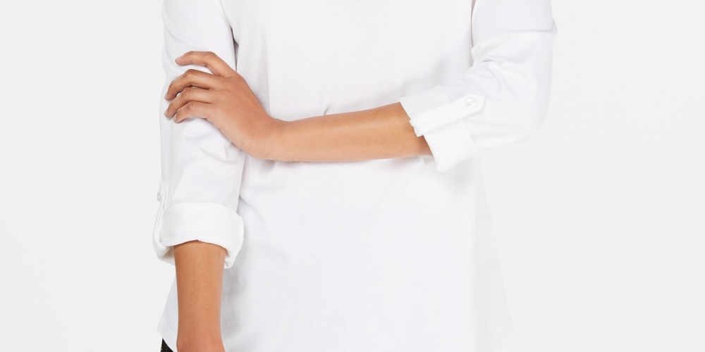 Charter Club Women's Supima Cotton Split Neck Top White Size PL