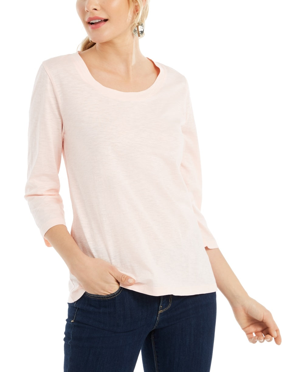 Style & Co Women's 3/4 Sleeve Scoop Neck Top Pink Size X-Large