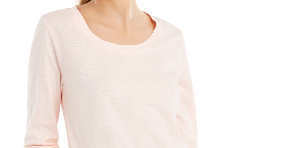 Style & Co Women's 3/4 Sleeve Scoop Neck Top Pink Size X-Large