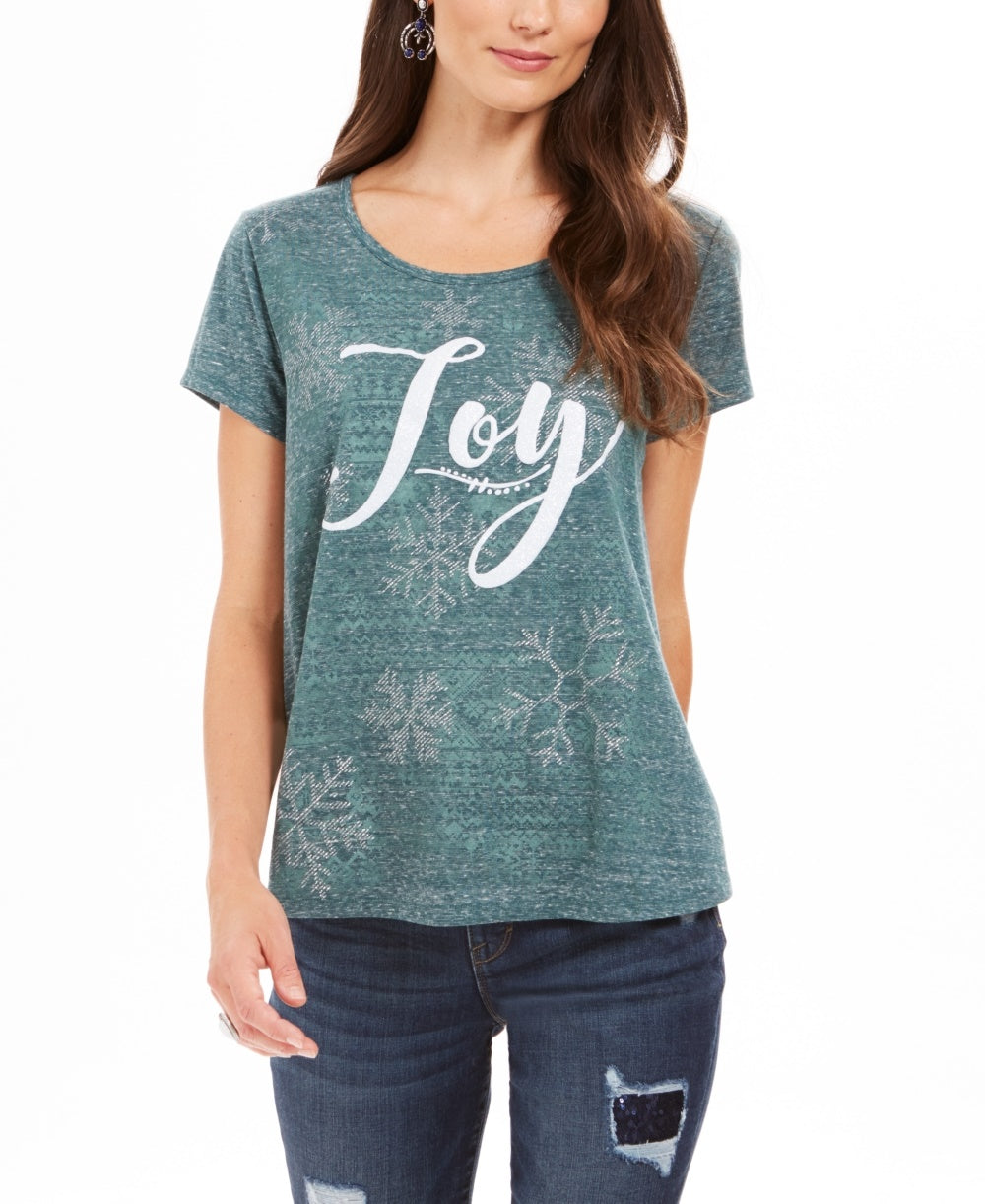 Style & Co Women's Joy Graphic Print T Shirt Green Size Petite X-Large