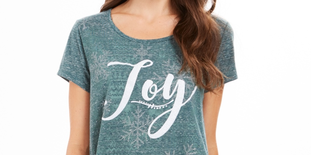 Style & Co Women's Joy Graphic Print T Shirt Green Size Petite X-Large