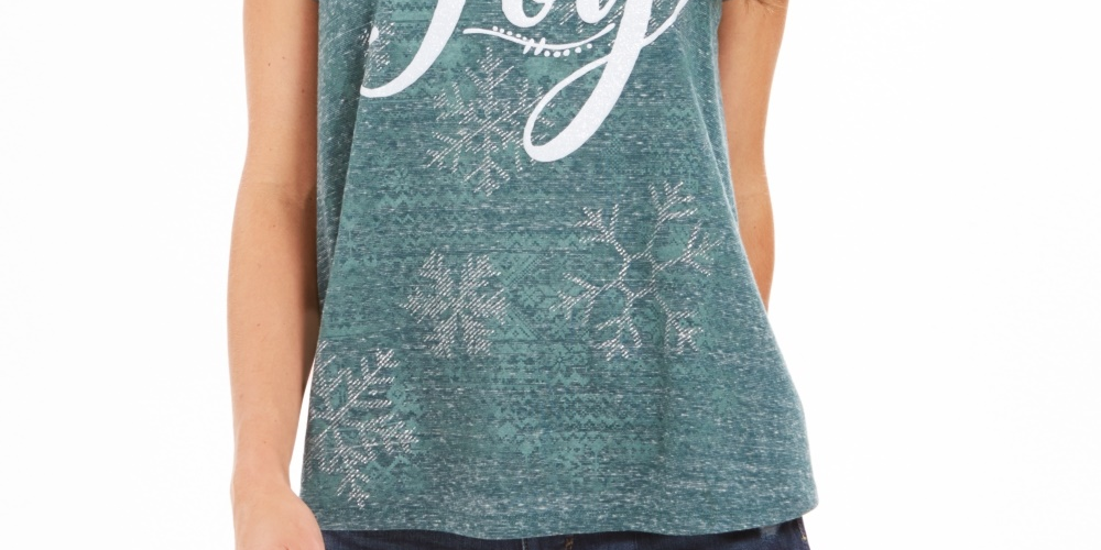 Style & Co Women's Joy Graphic Print T Shirt Green Size Petite X-Large