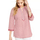 Charter Club Women's Embroidered Striped Linen Blend Tunic Red Size XX-Large