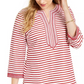 Charter Club Women's Embroidered Striped Linen Blend Tunic Red Size XX-Large