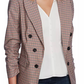 1.STATE Women's Minicheck Ruched Sleeve Blazer Brown