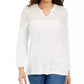 Style & Co Women's Lace Shoulder Top White Size PL