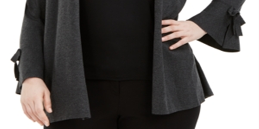 Alfani Women's Tie Sleeve Cardigan Grey Size XXXL