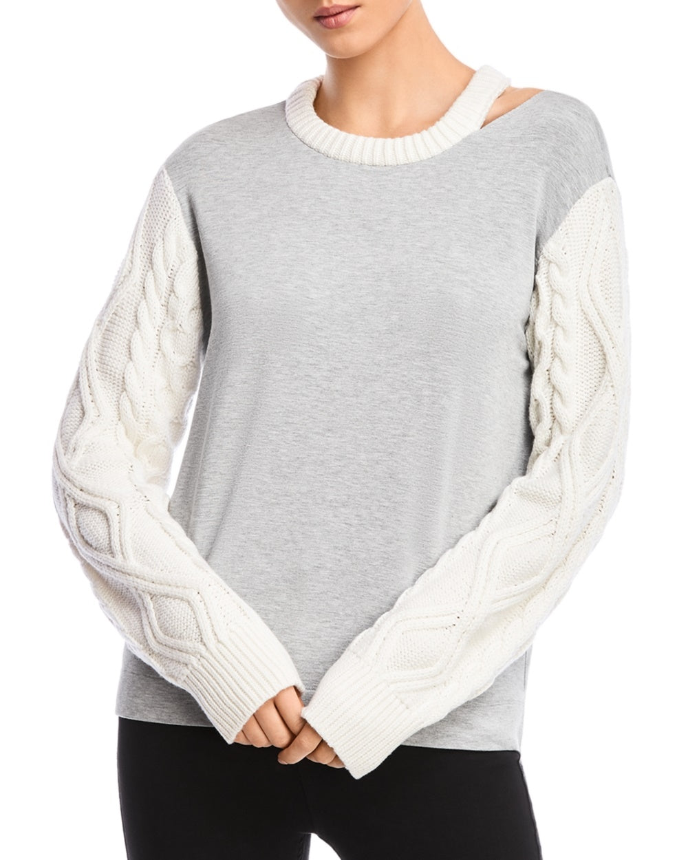 Bailey 44 Women's Margo Cable-Knit-Sleeve Sweater Gray Size Small