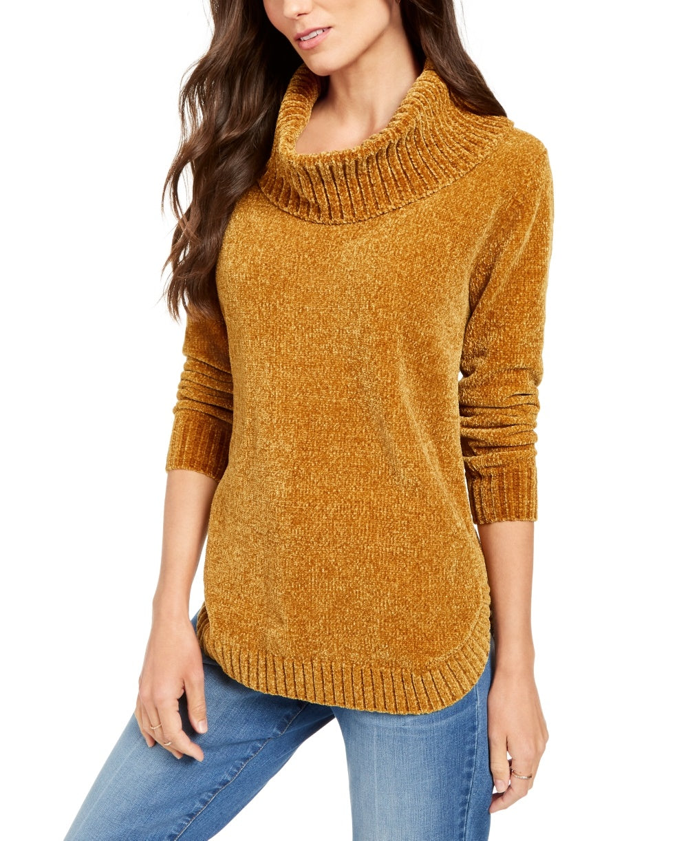 Style & Co Women's Petite Metallic-Threaded Turtleneck Sweater Gold  Yellow Size Petite M