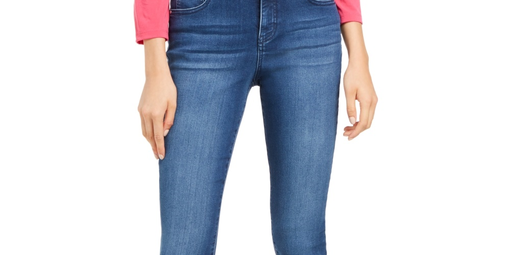 INC International Concepts Women's Curvy Skinny Ankle Jeans With Tummy Control Blue Size 4