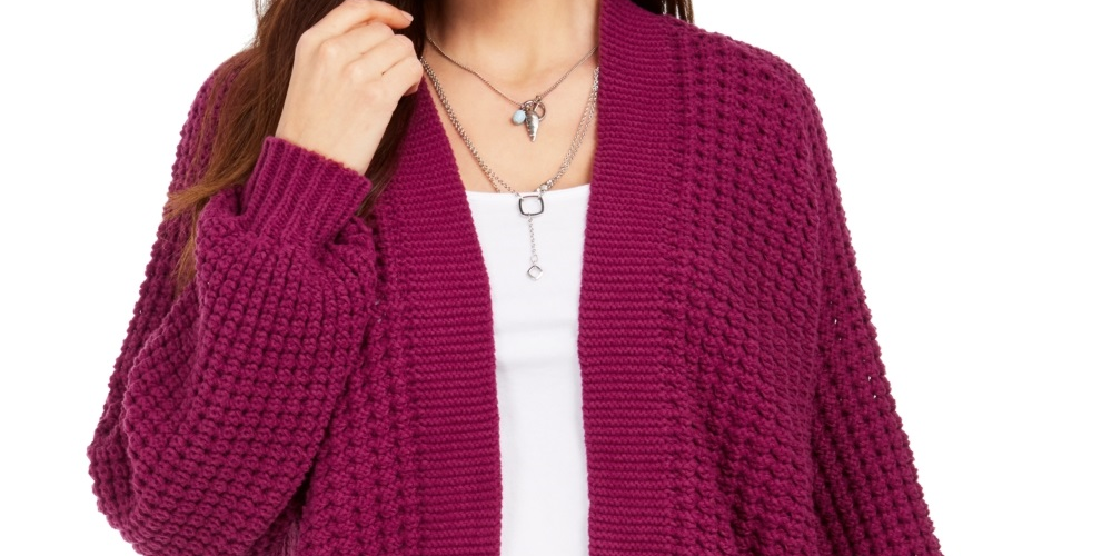 Style & Co Women's Chunky Cable Knit Open Front Cardigan Pink Size X-Small