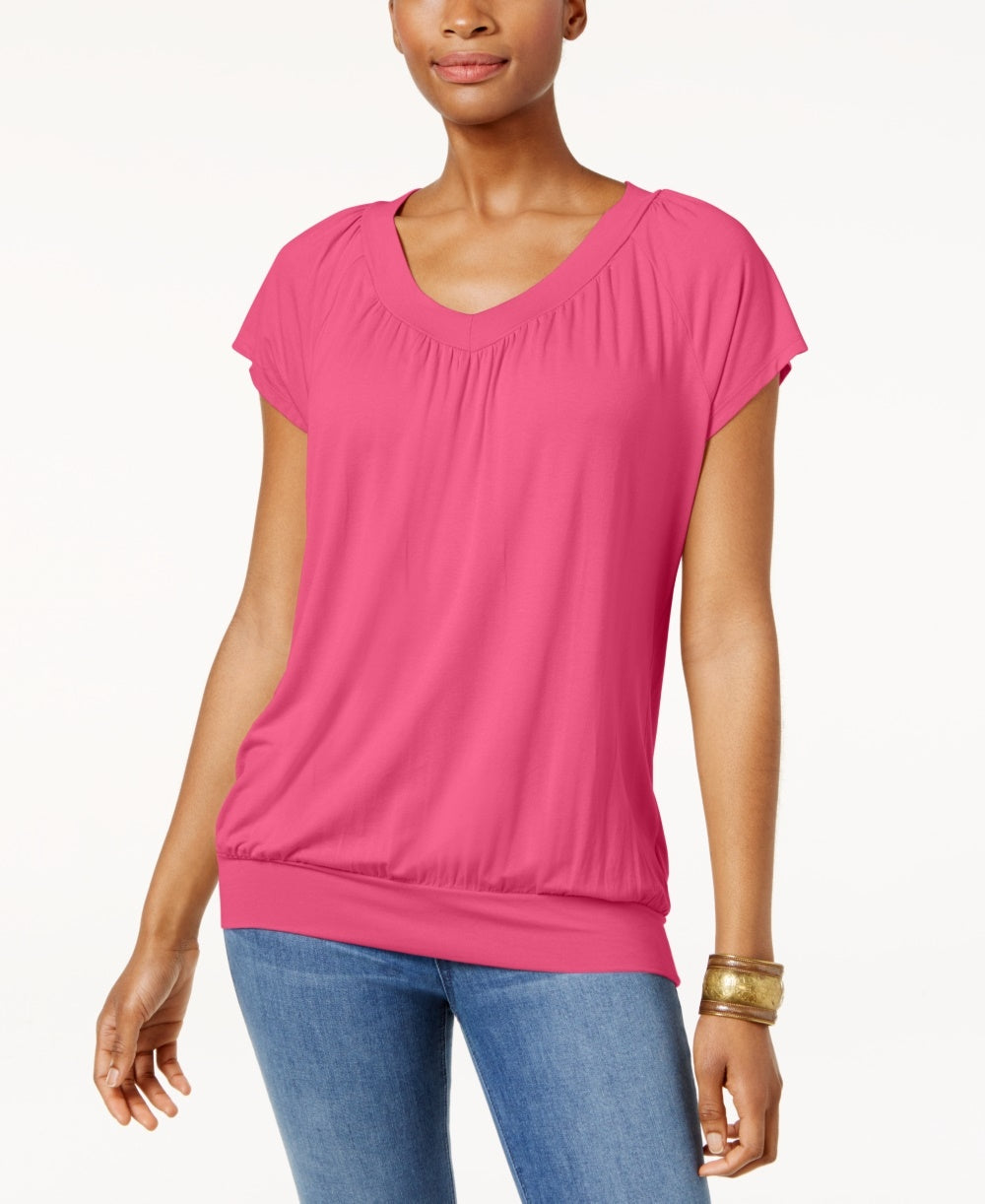 JM Collection Women's Blouson T-Shirt Pink Size Large