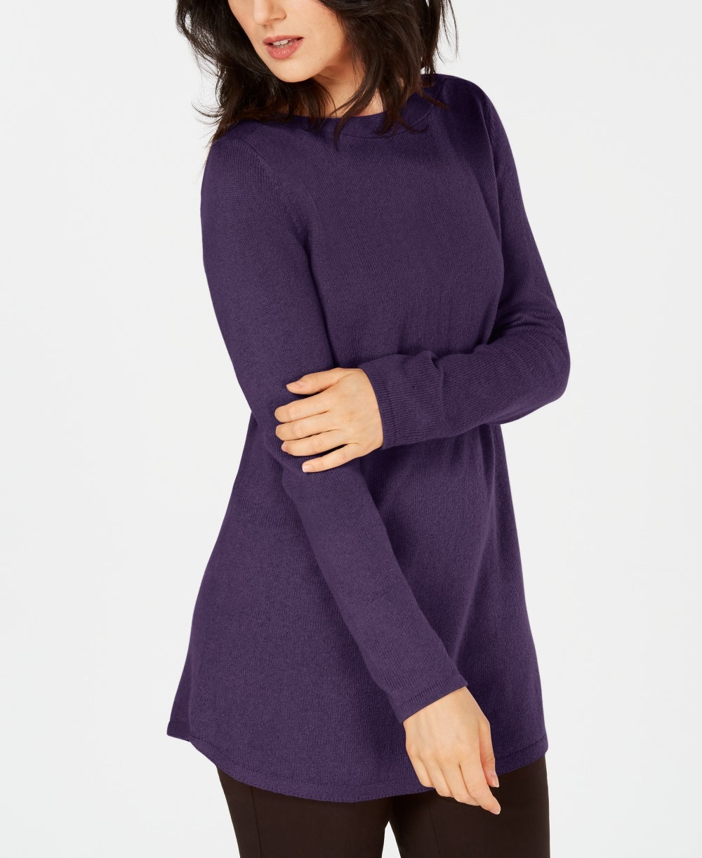 Karen Scott Women's Solid Curved-Hem Tunic Purple Size Small