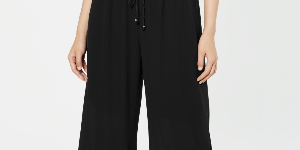 NY Collection Women's Petite Palazzo Pants Black Size Petite X-Large