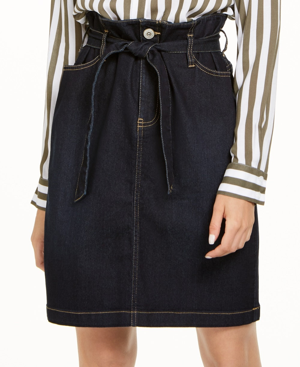 INC International Concepts Women's Paperbag Waist Denim Skirt Blue Size 0