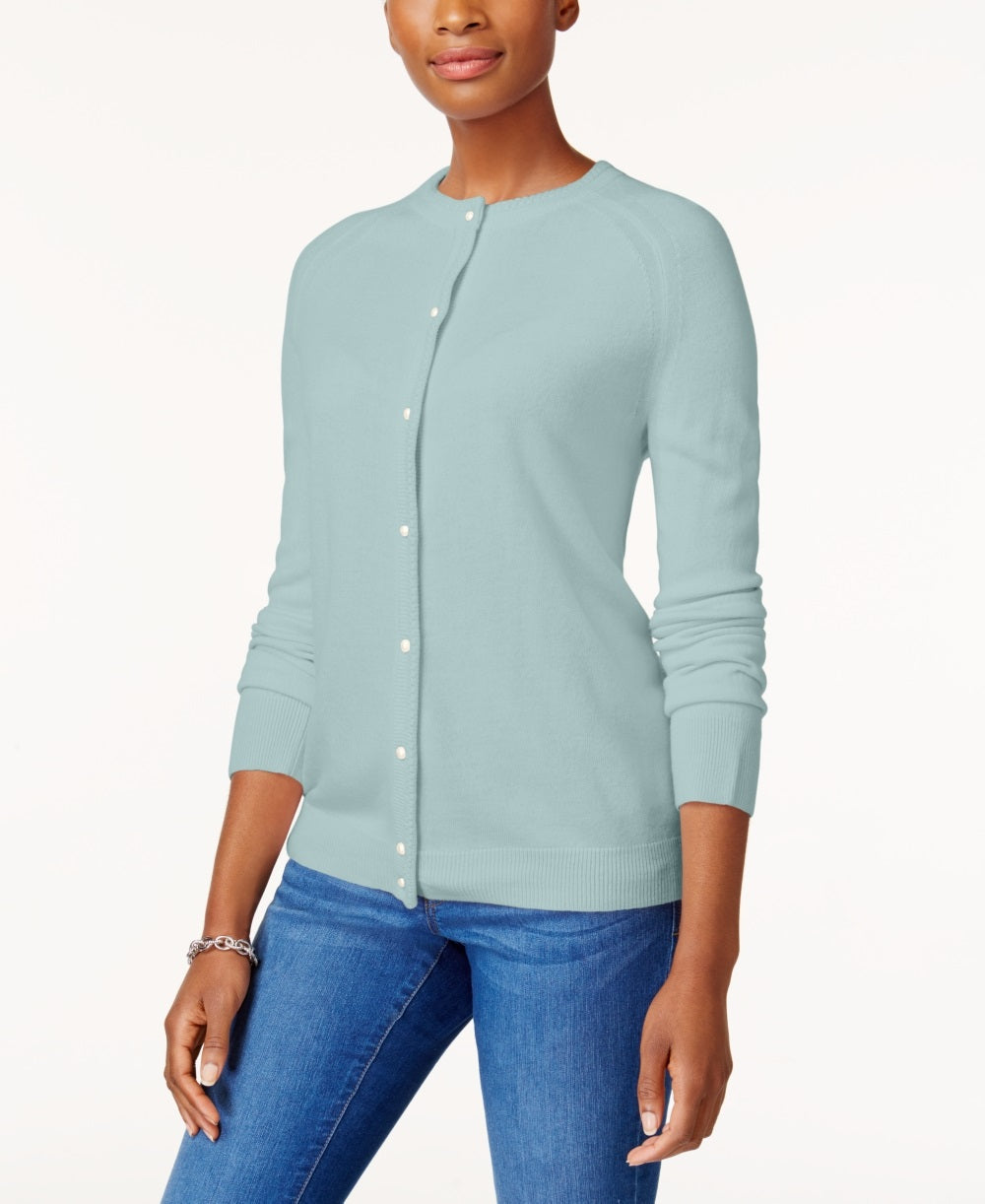 Karen Scott Women's Bead Button Cardigan Blue Size Small