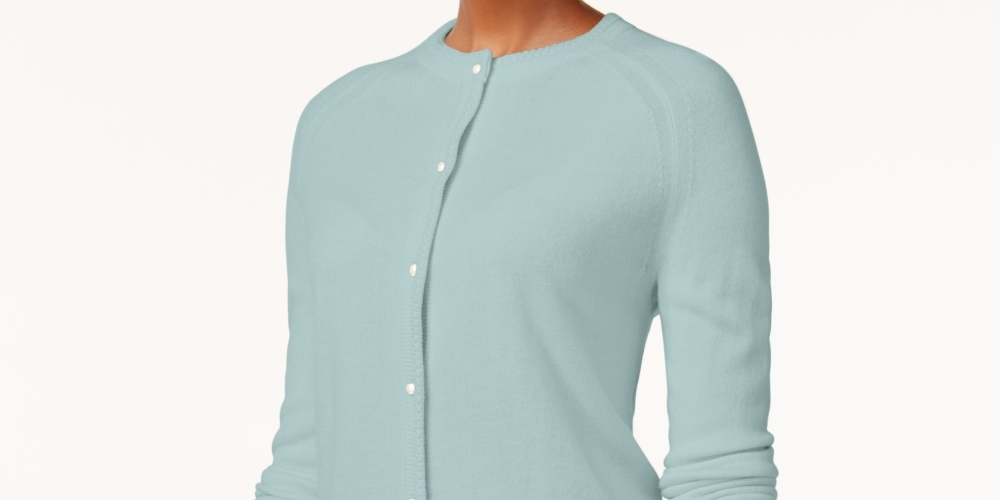 Karen Scott Women's Bead Button Cardigan Blue Size Small