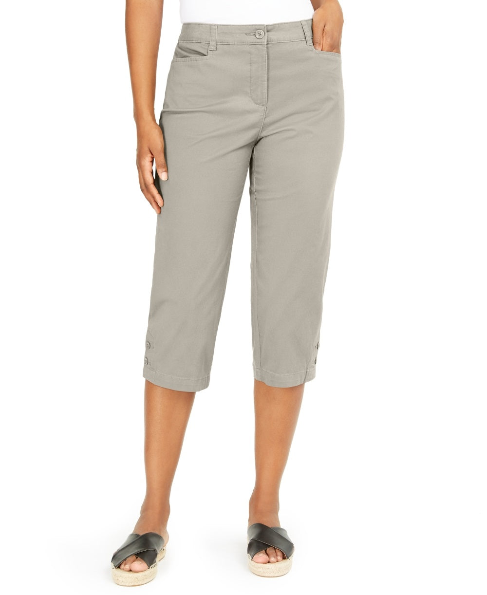 Karen Scott Women's Button Trim Cropped Pants Gray Size 10