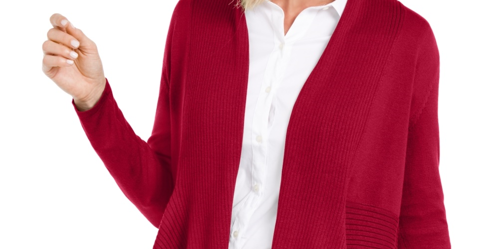JM Collection Women's Ribbed Handkerchief-Hem Cardigan Red Size XX-Large