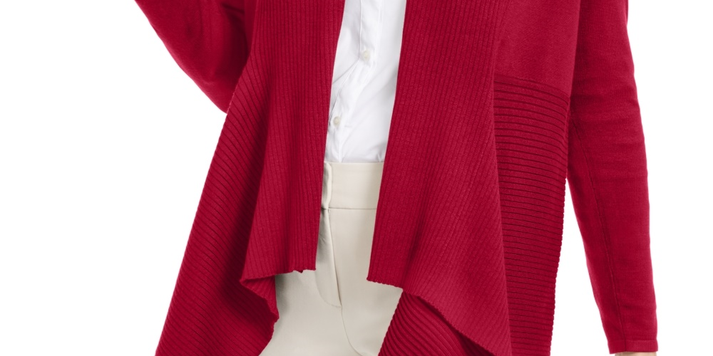JM Collection Women's Ribbed Handkerchief-Hem Cardigan Red Size XX-Large